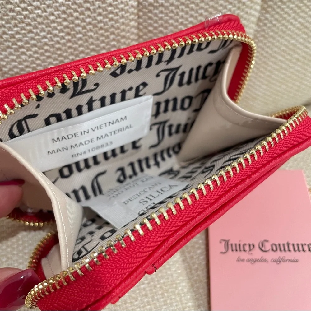 NEW‎ Juicy Couture Red Card Case Wallet Heart ID Window Gold Rhinestone Charm